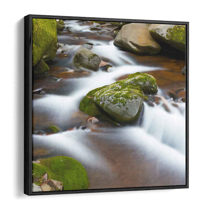 Cascading Nature's Tranquility: Serene Moss-Covered Rocks and Flowing Water Canvas Art Print