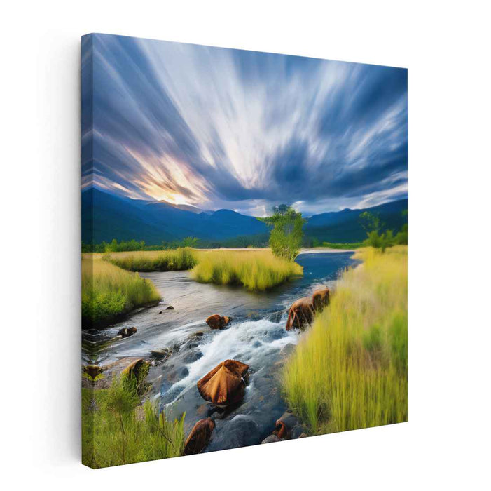 Sunset's Last Embrace: Dramatic Sunset Landscape Canvas Art