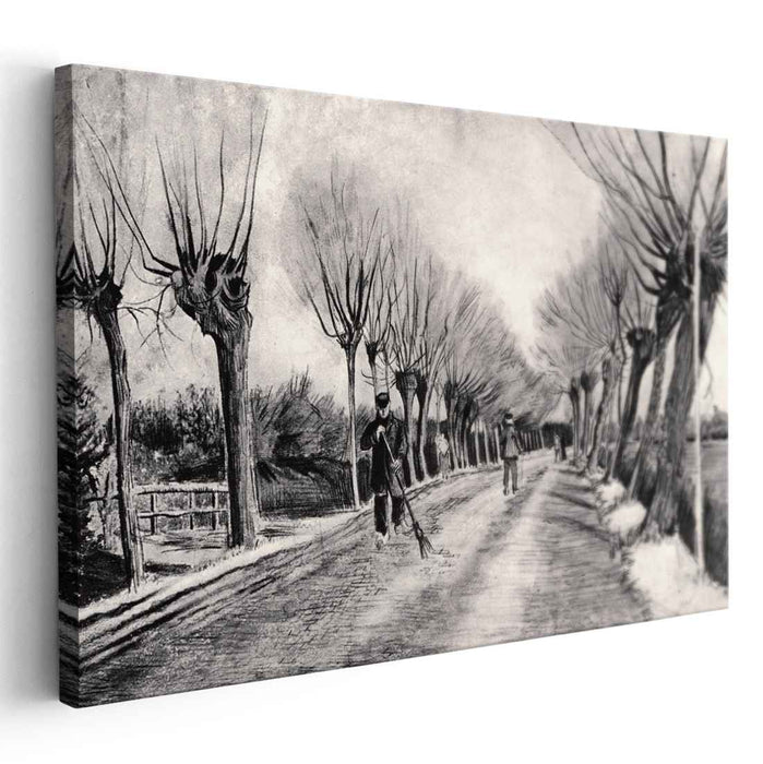 Road with Pollard Willows and Man with Broom (1881) by Vincent van Gogh