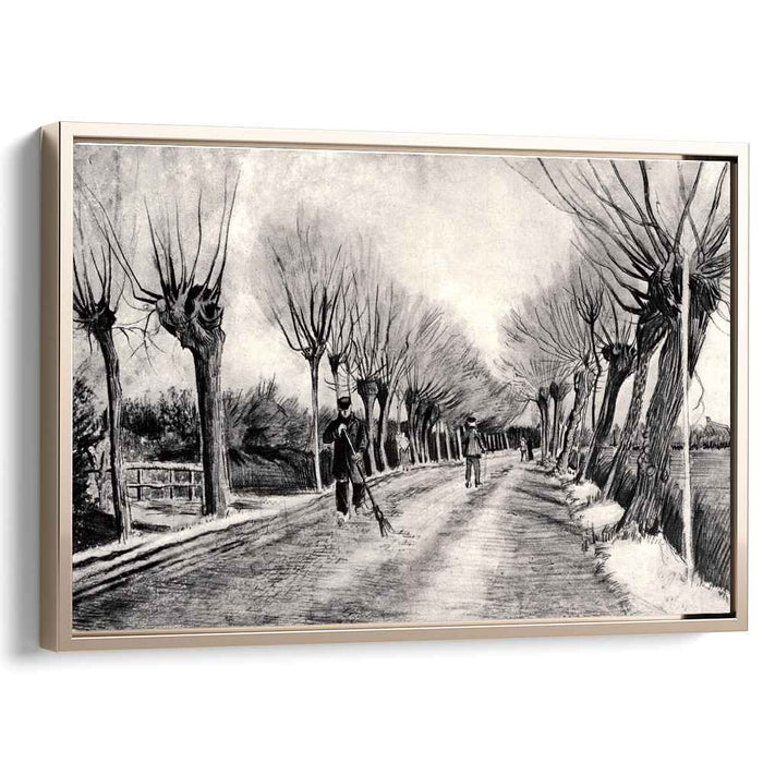 Road with Pollard Willows and Man with Broom (1881) by Vincent van Gogh