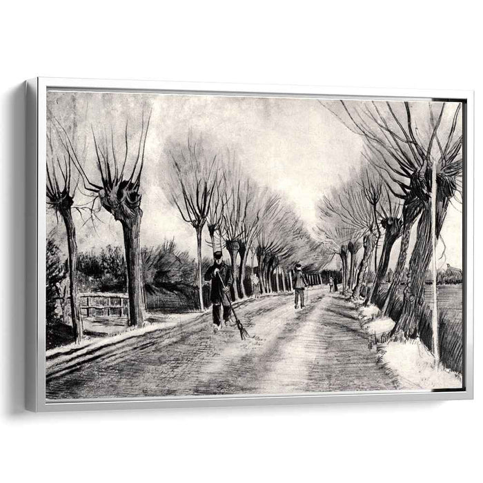 Road with Pollard Willows and Man with Broom (1881) by Vincent van Gogh