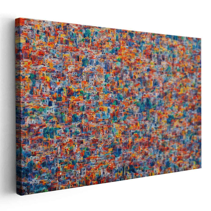 Colorful Complexity: Abstract Urban Tapestry Canvas Art
