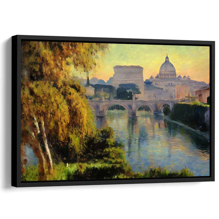 Ethereal Glow Over Vatican City: Impressionist Canvas Art of Romeâ€™s St. Peter's Basilica at Sunset