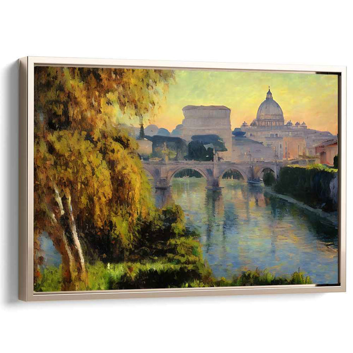 Ethereal Glow Over Vatican City: Impressionist Canvas Art of Romeâ€™s St. Peter's Basilica at Sunset