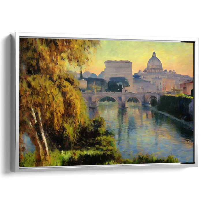 Ethereal Glow Over Vatican City: Impressionist Canvas Art of Romeâ€™s St. Peter's Basilica at Sunset