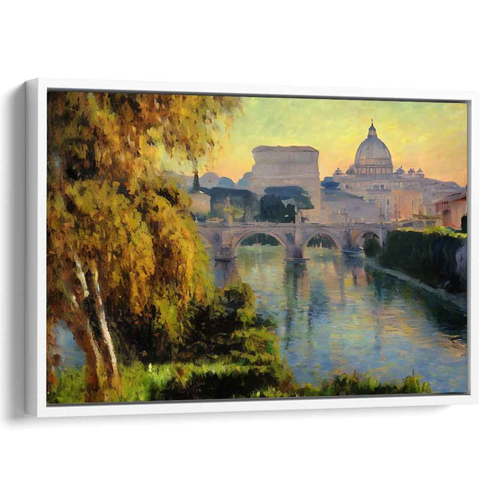Ethereal Glow Over Vatican City: Impressionist Canvas Art of Romeâ€™s St. Peter's Basilica at Sunset