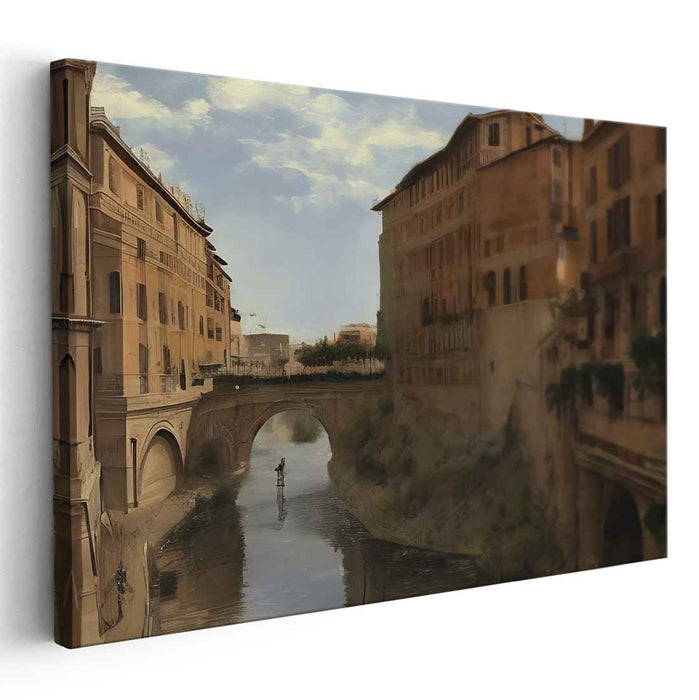 Historic Waterside Enclave: Realistic Riverside Scene with Historical European Architecture