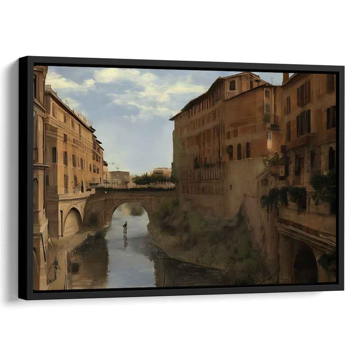 Historic Waterside Enclave: Realistic Riverside Scene with Historical European Architecture