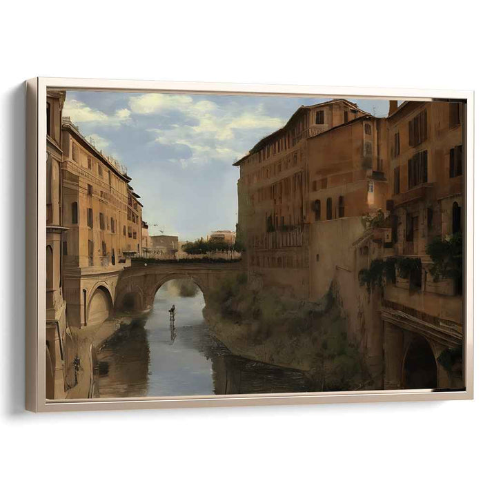 Historic Waterside Enclave: Realistic Riverside Scene with Historical European Architecture