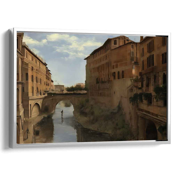 Historic Waterside Enclave: Realistic Riverside Scene with Historical European Architecture