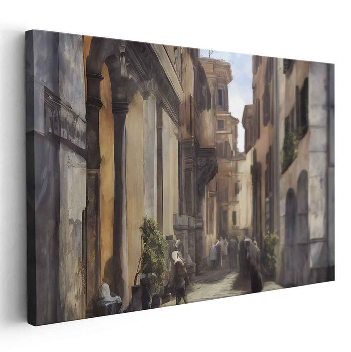 Cobbled Passages Enchantment: Realistic European Street Scene Canvas Art