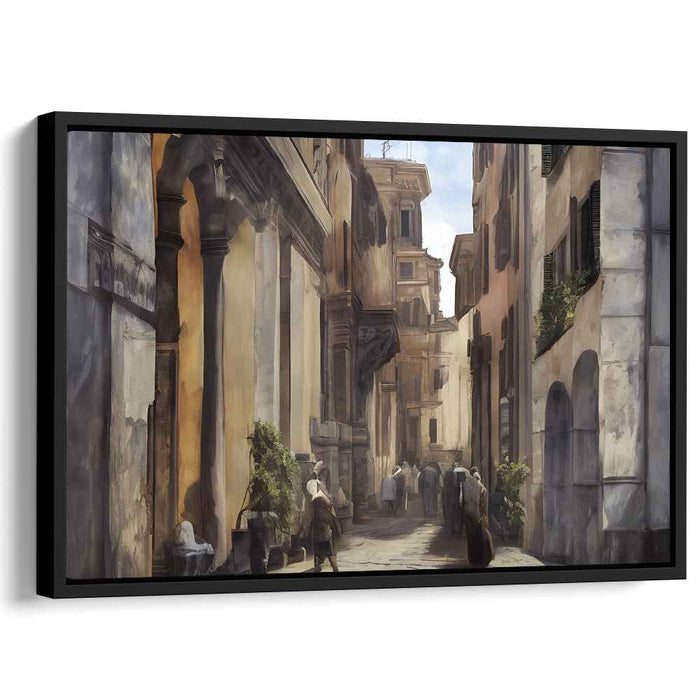 Cobbled Passages Enchantment: Realistic European Street Scene Canvas Art
