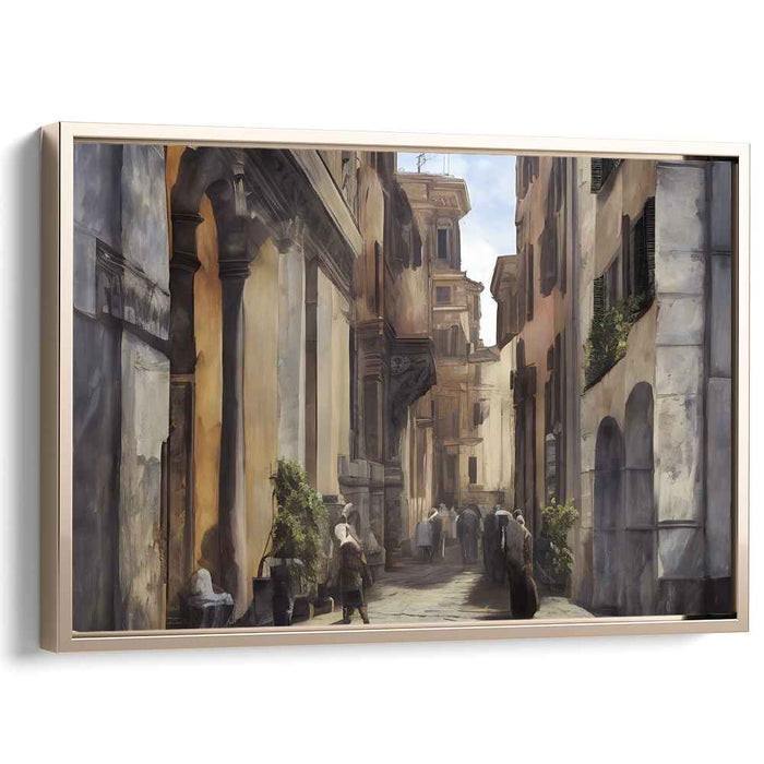 Cobbled Passages Enchantment: Realistic European Street Scene Canvas Art