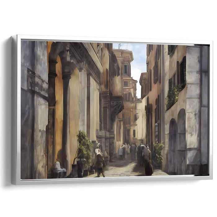 Cobbled Passages Enchantment: Realistic European Street Scene Canvas Art