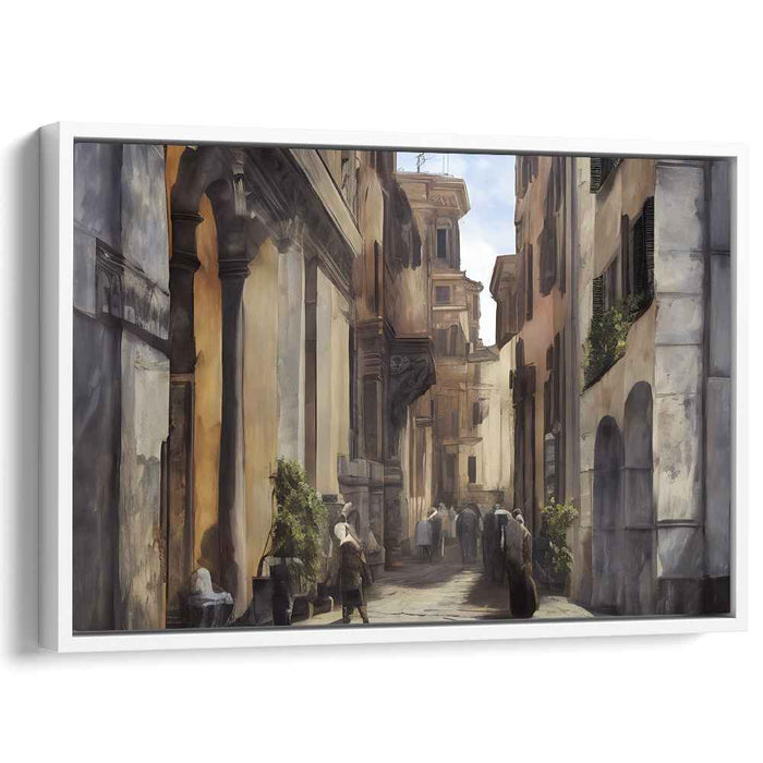 Cobbled Passages Enchantment: Realistic European Street Scene Canvas Art