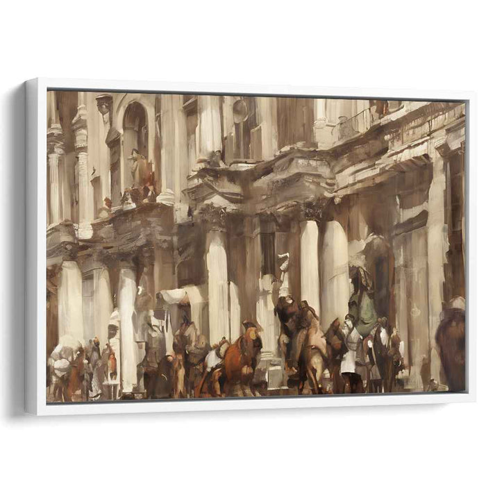 Vintage Urban Symphony Canvas: Sepia-Toned Bustling Scene Canvas Art Print