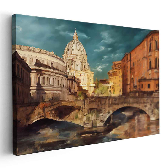 Ethereal Vatican Mirage: Majestic View of St. Peter's Basilica and Tiber River