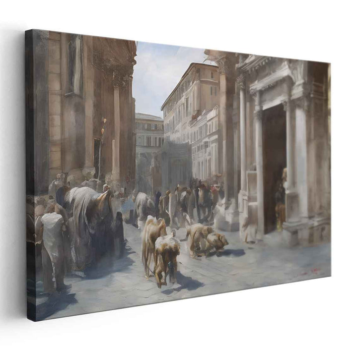 Paws in Pavement: Classical European Cityscape with Dogs