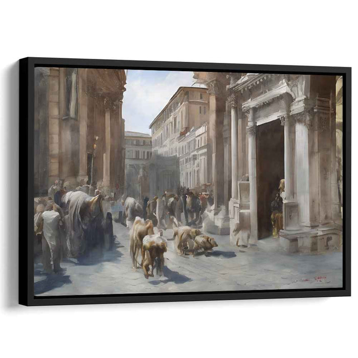 Paws in Pavement: Classical European Cityscape with Dogs