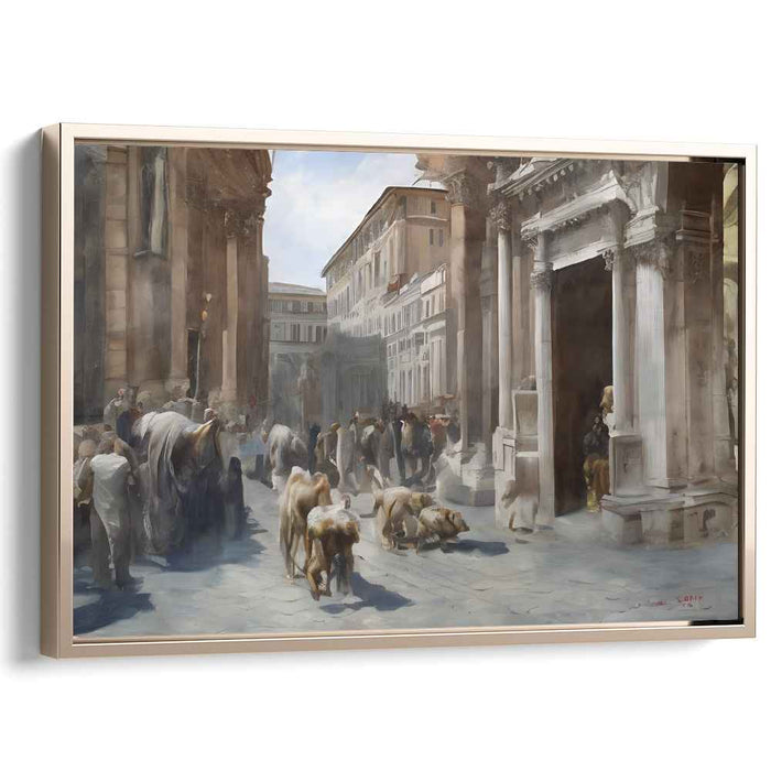 Paws in Pavement: Classical European Cityscape with Dogs