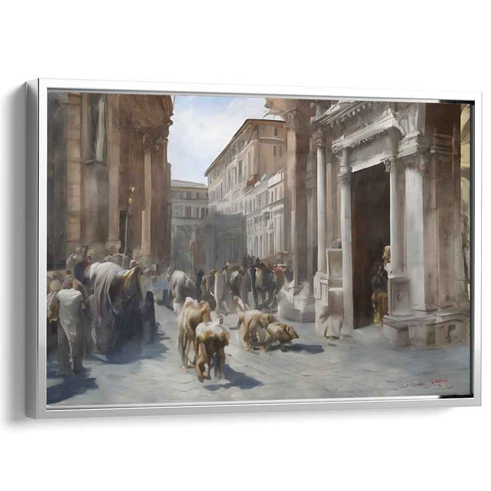 Paws in Pavement: Classical European Cityscape with Dogs