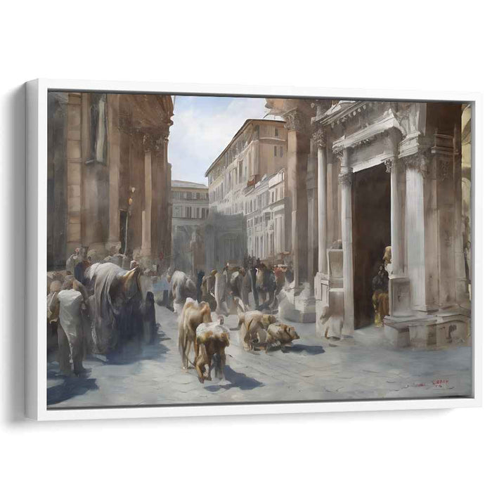 Paws in Pavement: Classical European Cityscape with Dogs
