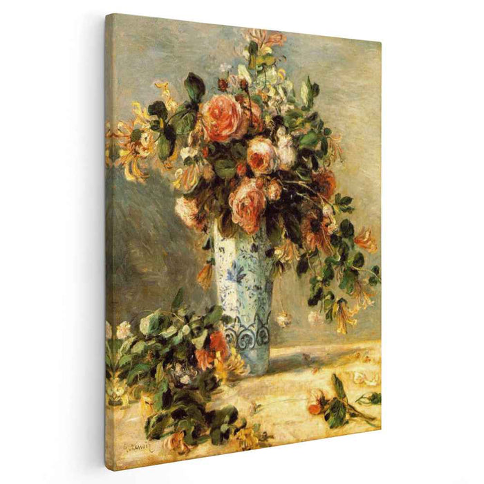 Roses and Jasmine in a Delft Vase (1881) by Pierre-Auguste Renoir