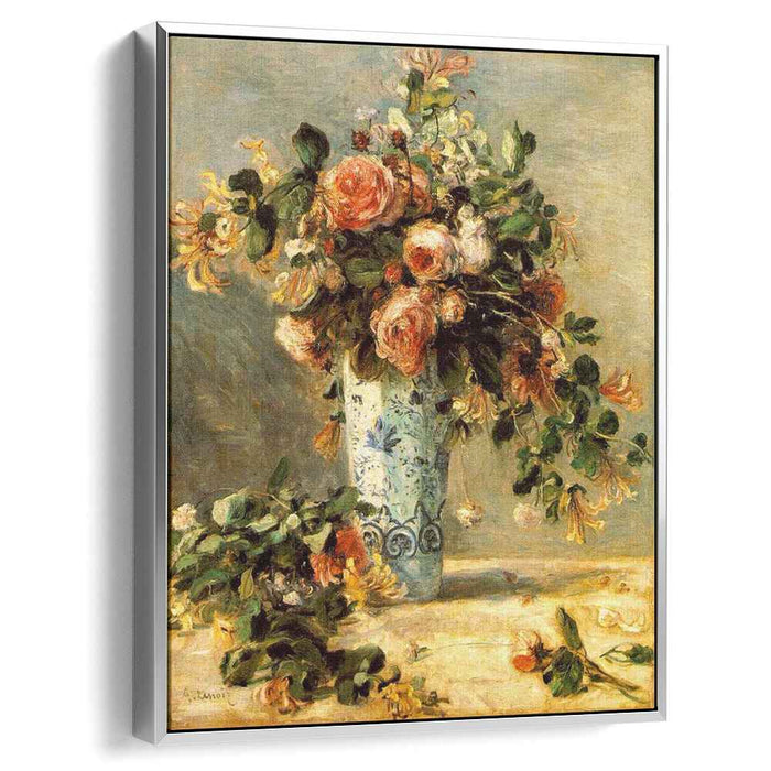Roses and Jasmine in a Delft Vase (1881) by Pierre-Auguste Renoir