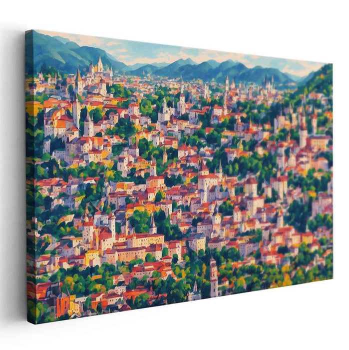 Idyllic Townscape: Vibrant Impressionist Canvas Art Print