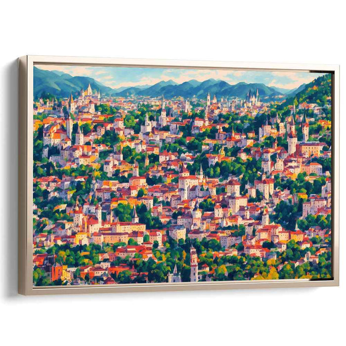 Idyllic Townscape: Vibrant Impressionist Canvas Art Print