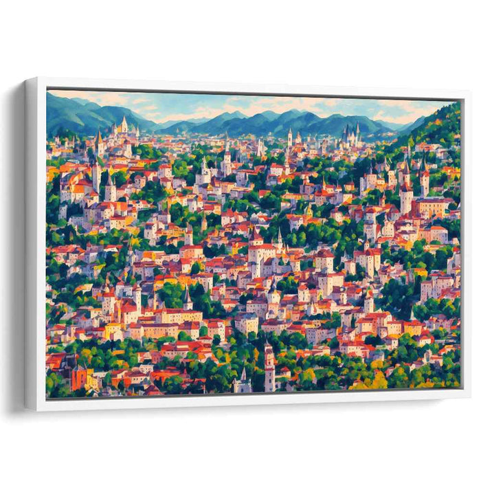 Idyllic Townscape: Vibrant Impressionist Canvas Art Print