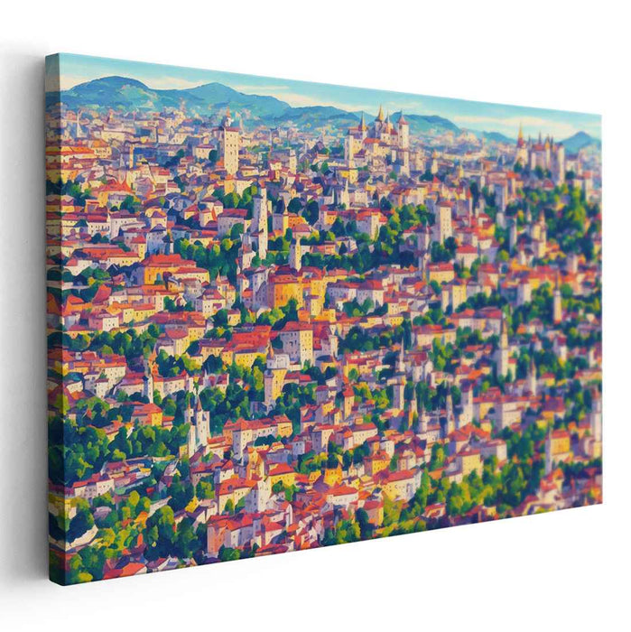 Charming Cityscape: Impressionist European Urban Landscape Canvas Art Print