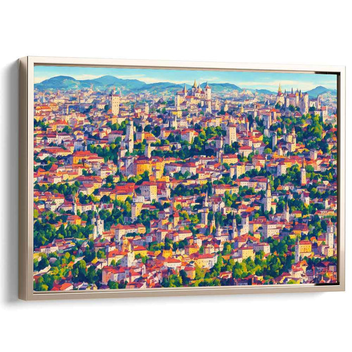 Charming Cityscape: Impressionist European Urban Landscape Canvas Art Print