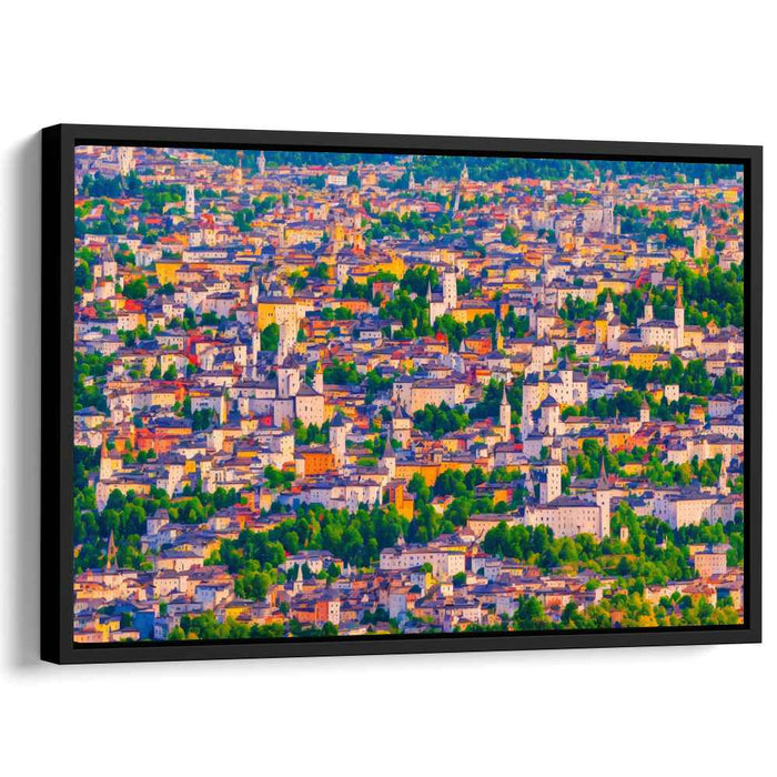 Warm Hues Over Urban Charm: Impressionistic Cityscape Canvas Art