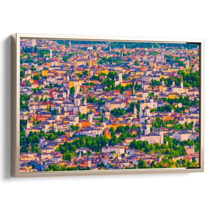 Warm Hues Over Urban Charm: Impressionistic Cityscape Canvas Art
