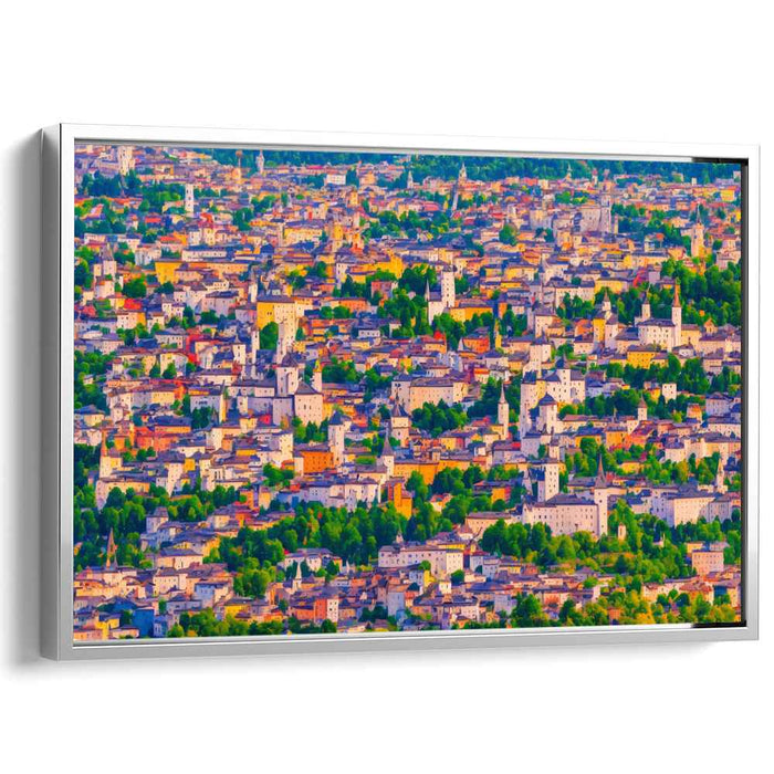 Warm Hues Over Urban Charm: Impressionistic Cityscape Canvas Art
