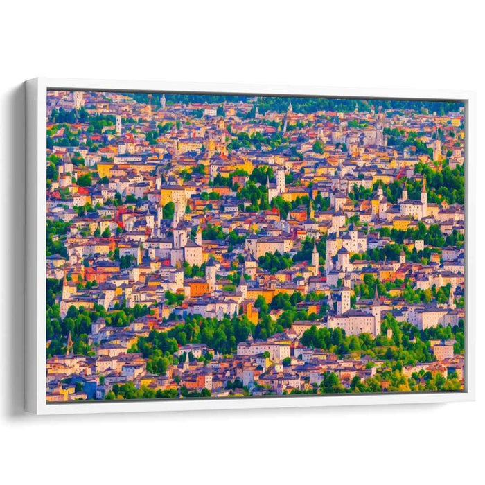 Warm Hues Over Urban Charm: Impressionistic Cityscape Canvas Art