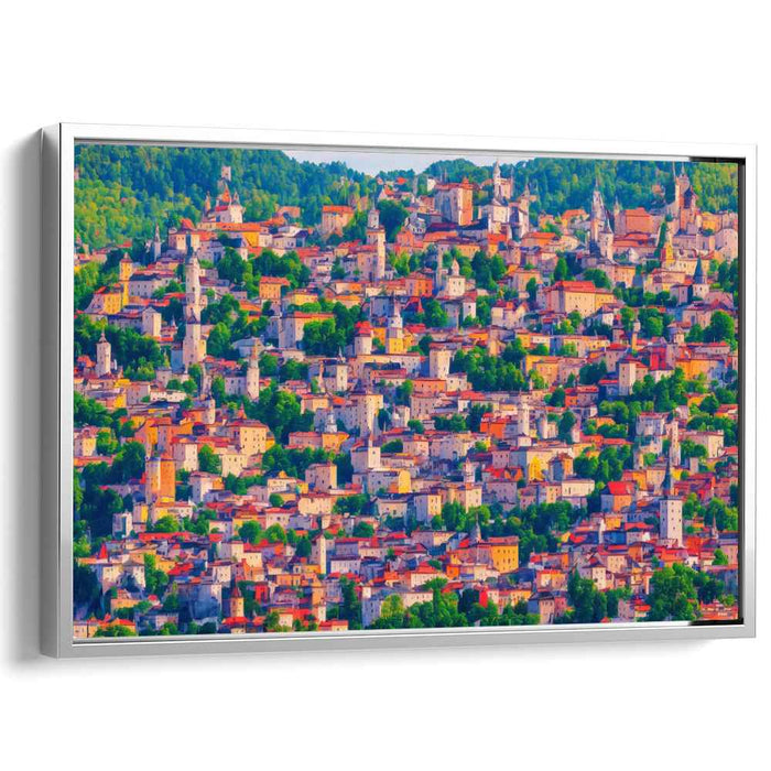 Vibrant Hillside Elegance: Colorful Town Landscape Canvas Art