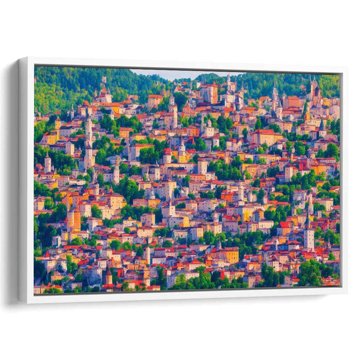 Vibrant Hillside Elegance: Colorful Town Landscape Canvas Art