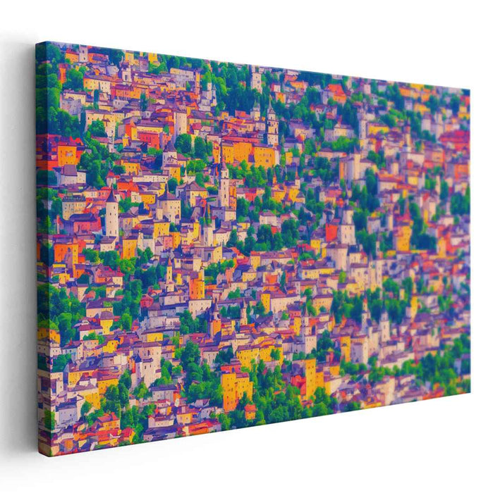 Chromatic Streets Snapshot: Colorful Townscape Canvas Art Print