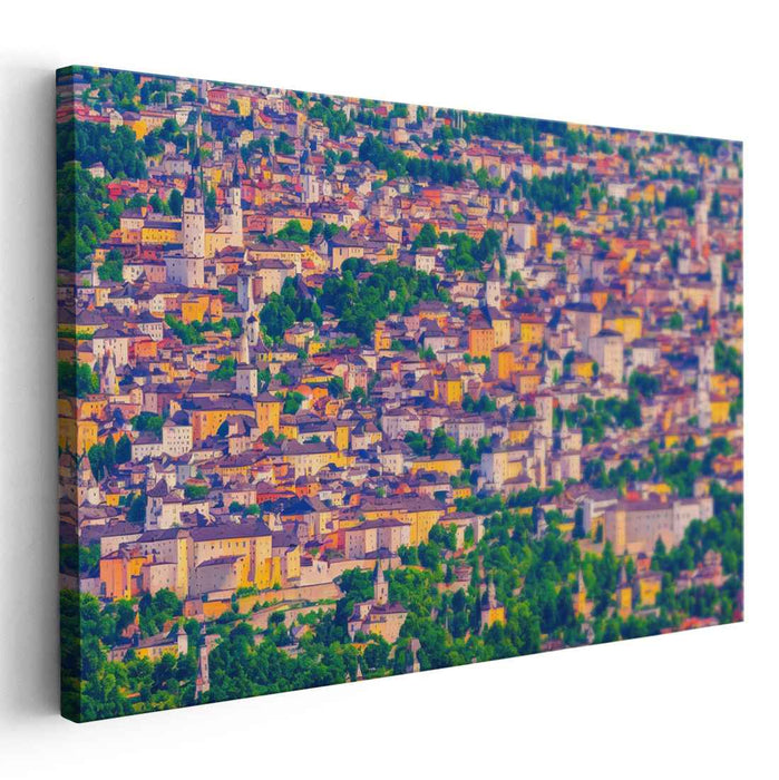 Vivid Panorama: A Colorful European Cityscape Canvas Art Print