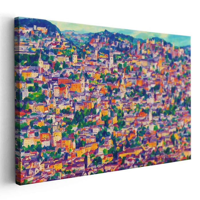 Urban Impression Fusion: Post-Impressionist Cityscape Canvas Art Print