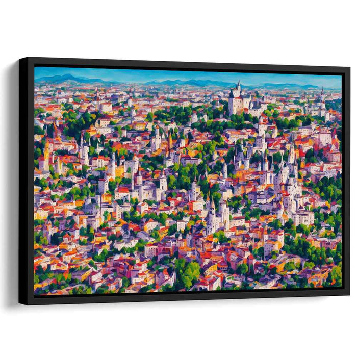 Vibrant Medieval Cityscape: Aerial View Canvas Art Print