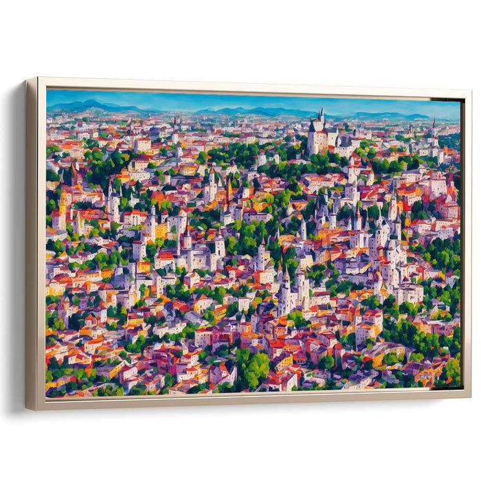 Vibrant Medieval Cityscape: Aerial View Canvas Art Print