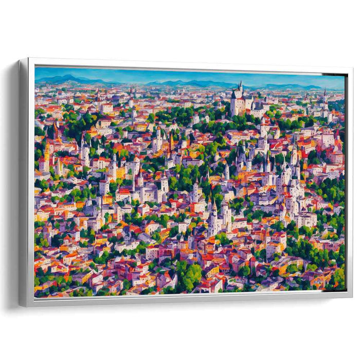 Vibrant Medieval Cityscape: Aerial View Canvas Art Print