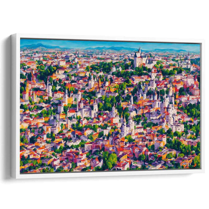 Vibrant Medieval Cityscape: Aerial View Canvas Art Print