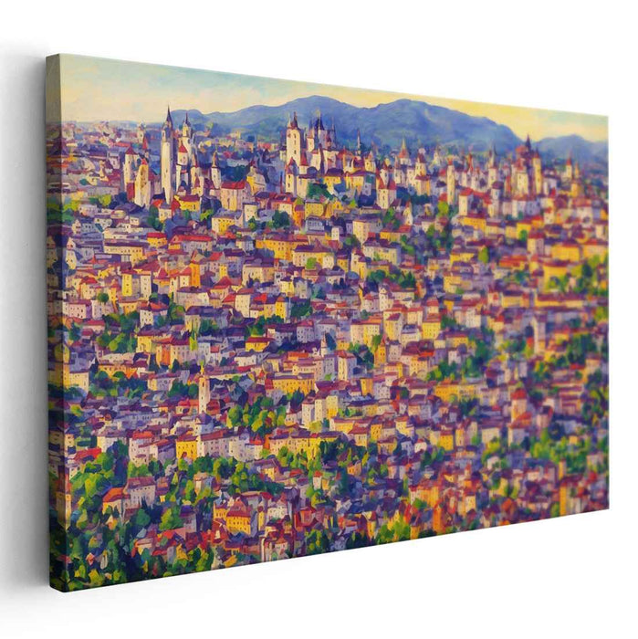 Metropolis Melody: Impressionist Urban Panorama Canvas Art Print