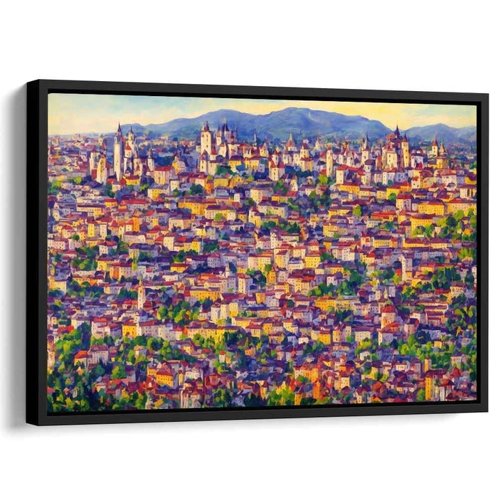 Metropolis Melody: Impressionist Urban Panorama Canvas Art Print