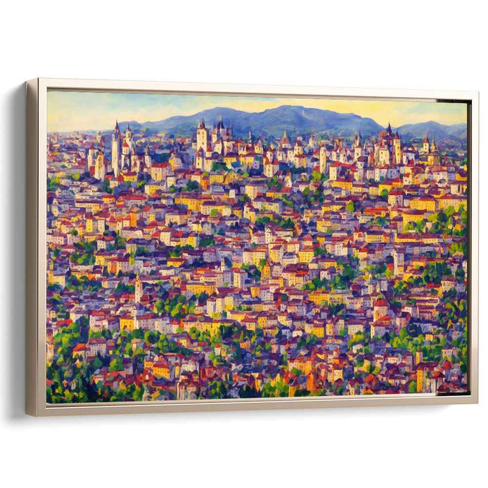 Metropolis Melody: Impressionist Urban Panorama Canvas Art Print
