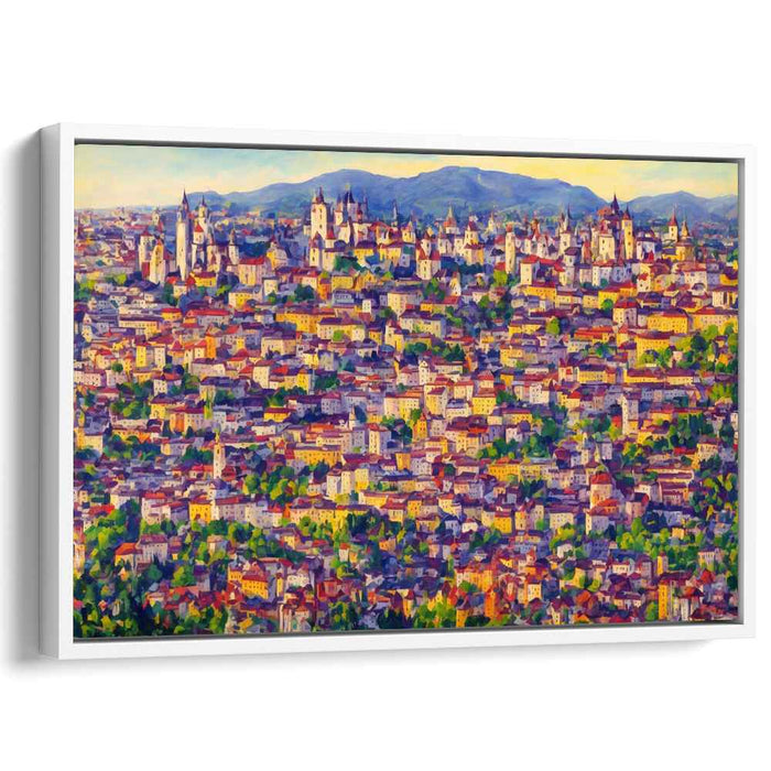 Metropolis Melody: Impressionist Urban Panorama Canvas Art Print